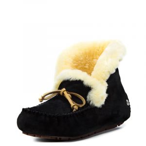 Moccasins Alena Black с белым мехом