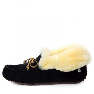 Moccasins Alena Black с белым мехом